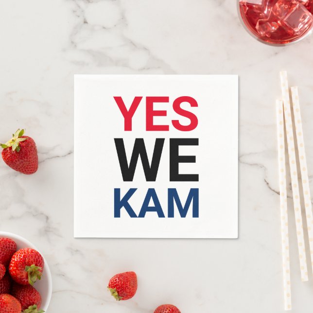 Yes We Kam funny red black blue typography Napkins (Insitu)