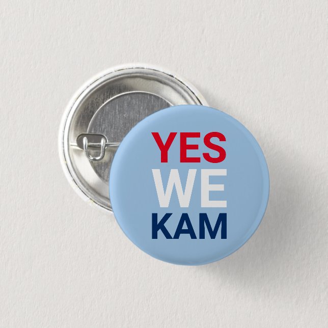 Yes We Kam funny red white blue typography Button (Front & Back)
