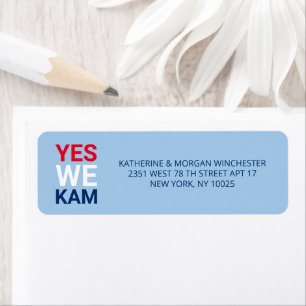Yes We Kam red white blue typography address Label