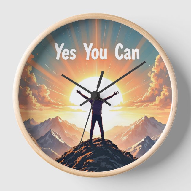 Yes You Can Motivational Sunrise Wall Clock (Front)