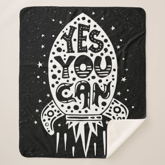 Yes You Can Rocketship Sherpa Blanket (Front)