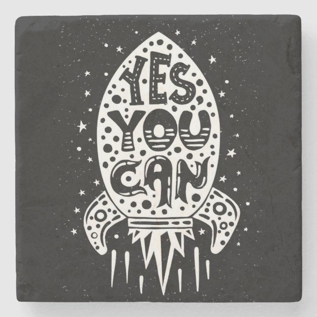 Yes You Can Rocketship Stone Coaster (Front)