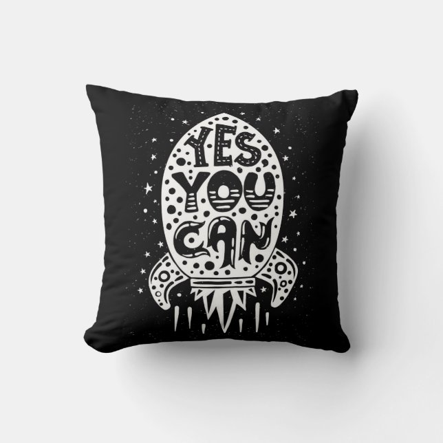 Yes You Can Rocketship Throw Pillow (Front)