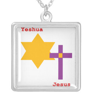 Yeshua Jesus With Star And Cross Silver Plated Necklace