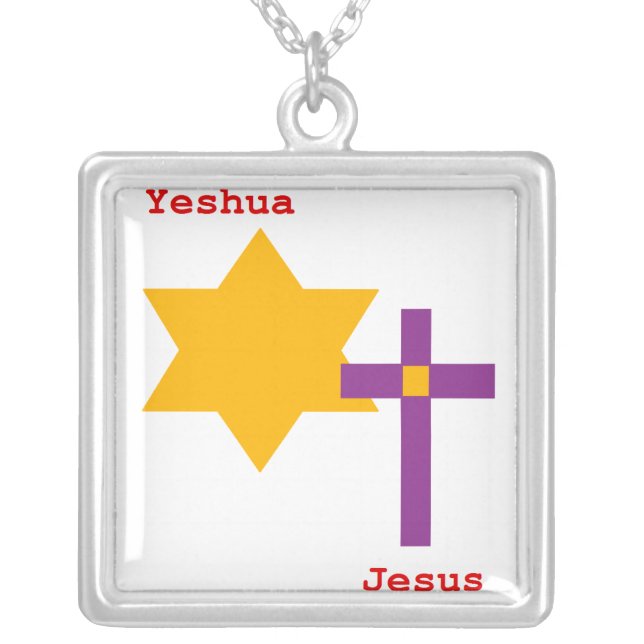 Yeshua Jesus With Star And Cross Silver Plated Necklace (Front)