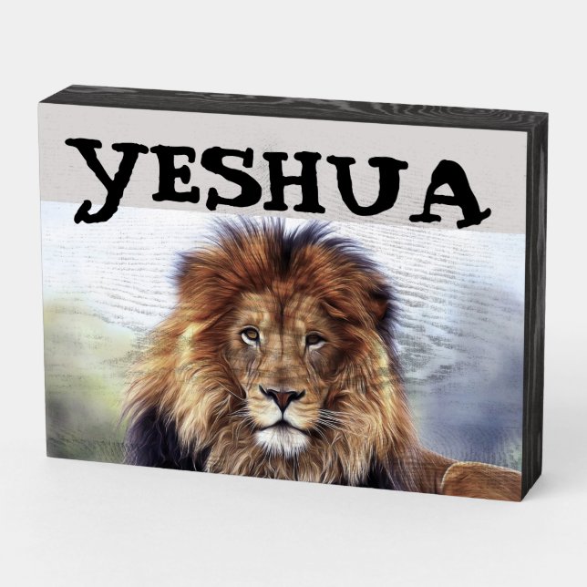 YESHUA LION OF JUDAH CHRISTIAN WOOD WALL SIGN (Angled Horizontal)