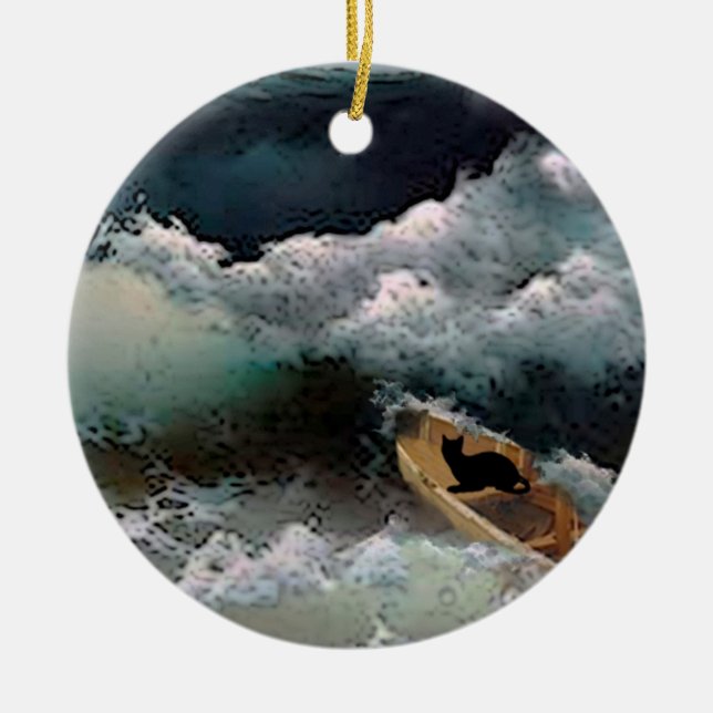 Yeshua's Cat: Storm Waves Ceramic Ornament (Front)