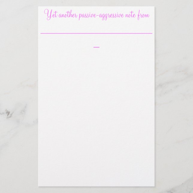 Yet Another Passive Aggressive Note from: Stationery (Front)