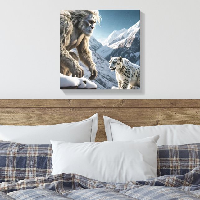 Yeti and The Snow Leopard Canvas Print (Insitu(Bedroom))