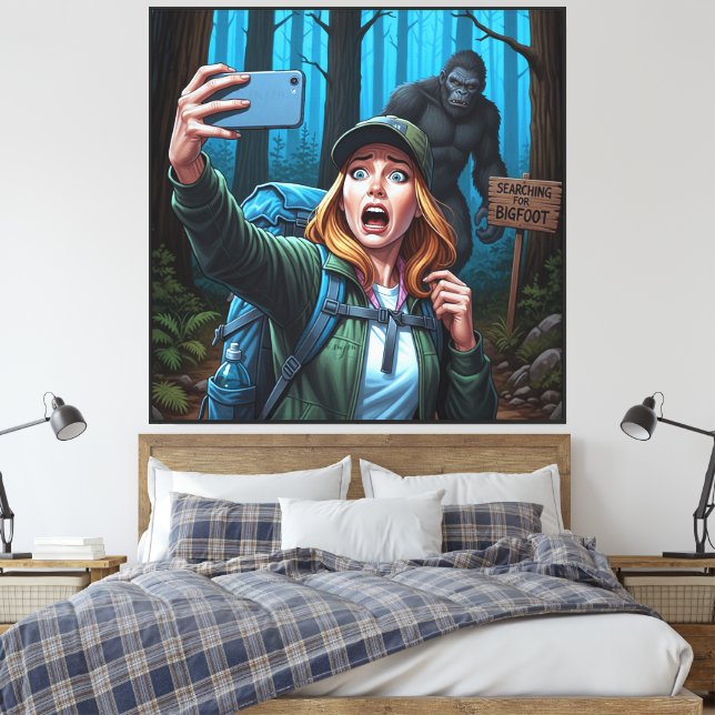 Yeti Bigfoot Sasquatch Selfie Forest Canvas Print (Insitu(Bedroom))