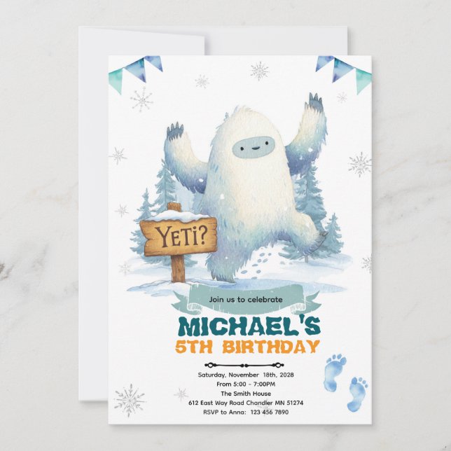 Yeti Birthday party Invitation (Front)
