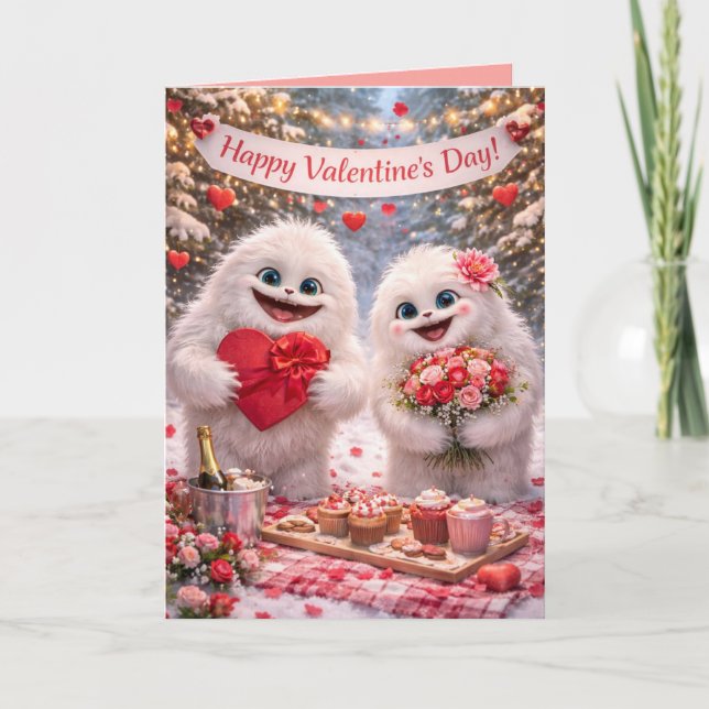 Yeti Couple Valentine's Day Card - Whimsical  (Front)