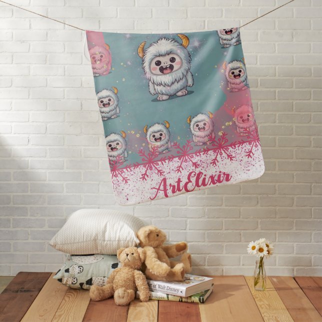 Yeti Cute Kawaii Horn Print Baby Blanket (In Situ)