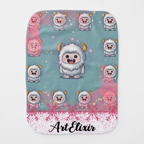 Yeti Cute Kawaii Horn Print Baby Burp Cloth