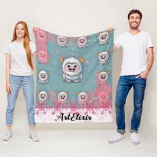 Yeti Cute Kawaii Horn Print Fleece Blanket