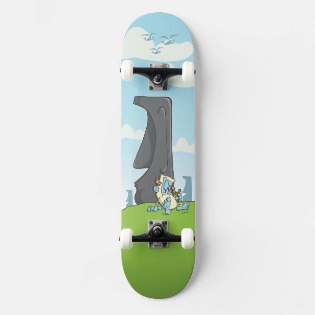 yeti drinking on easter island skateboard deck (Front)