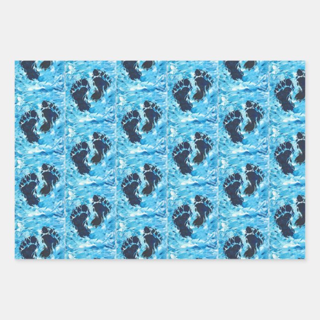 Yeti Foot Print Magnetic Card Wrapping Paper Sheets (Front)