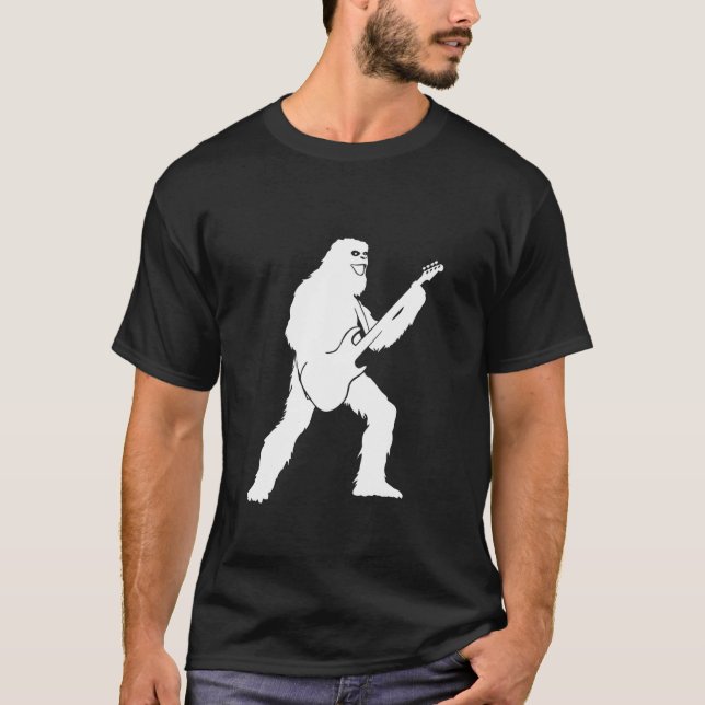 Yeti Jamming With Electric Guitar Silhouette T-Shirt (Front)