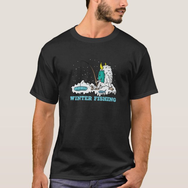 Yeti Polar Bear Ice Fishing in Winter at the Water T-Shirt (Front)