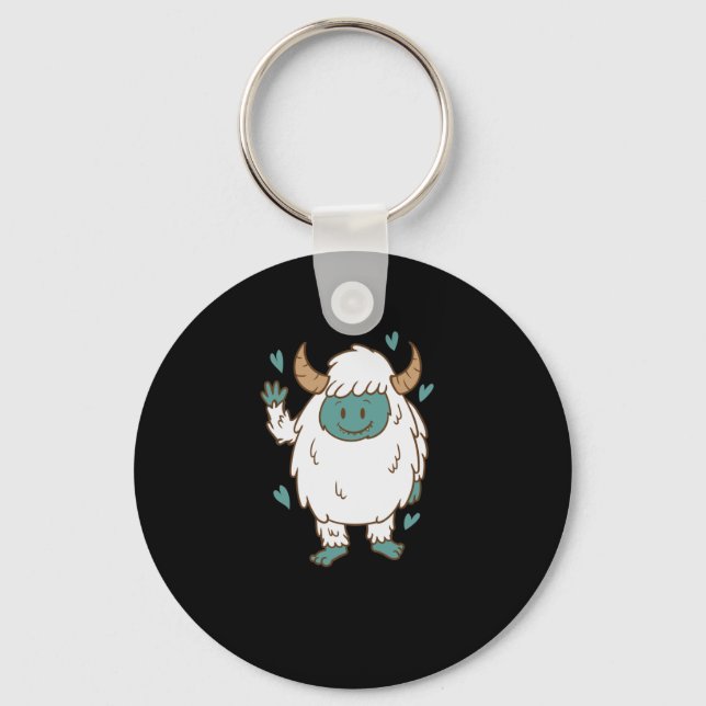 Yeti winkt Schneemensch Kreatur Fußspuren Keychain (Front)