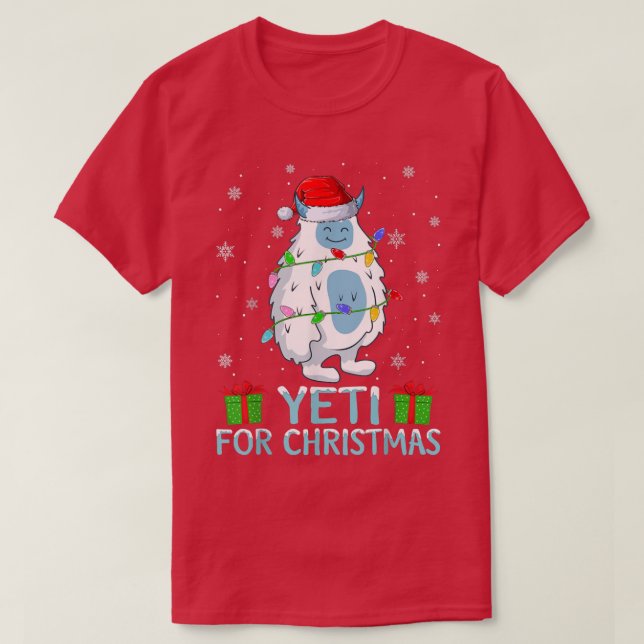 Yeti Xmas Lights Santa Hat Yeti For Christmas  T-Shirt (Design Front)