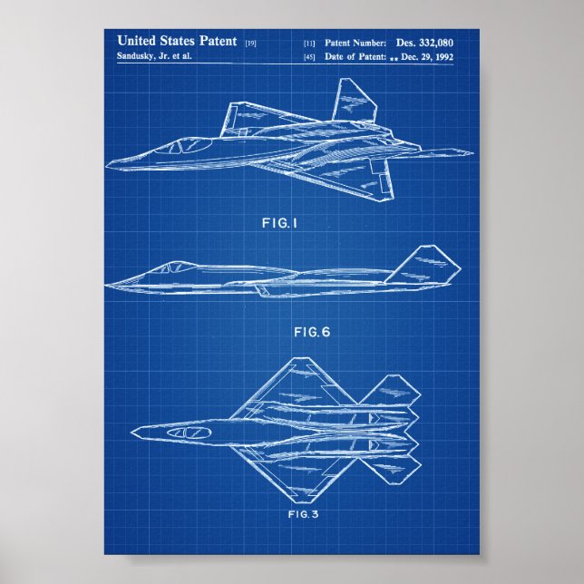 YF-23 Airplane Patent - Blueprint Poster (Front)