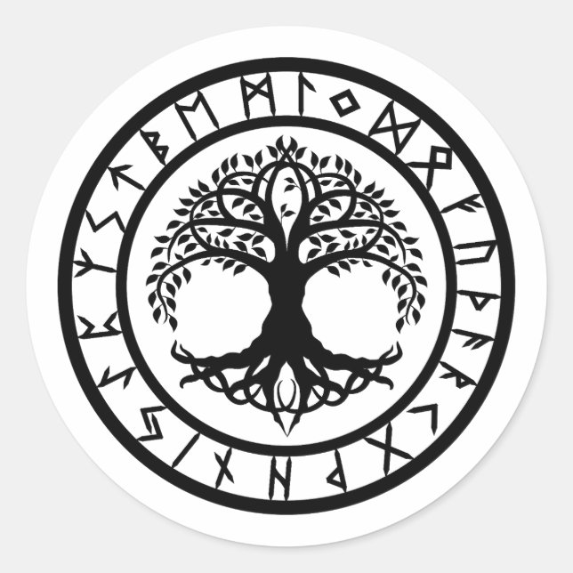 Yggdrasil - Rune Circle Classic Round Sticker (Front)
