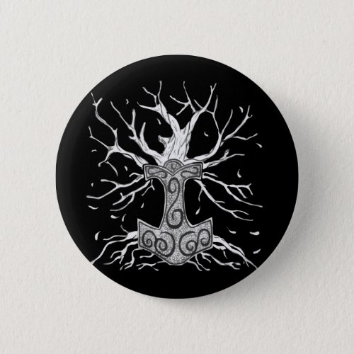 Yggdrasil the Tree  of Nine Worlds and  Mjolnir Button