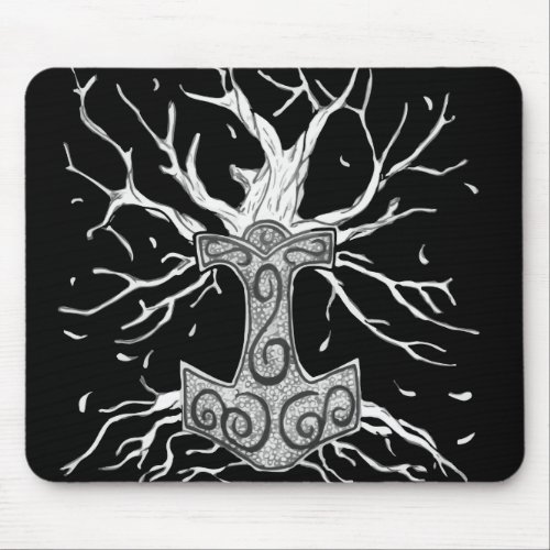 Yggdrasil the Tree  of Nine Worlds and  Mjolnir Mouse Pad