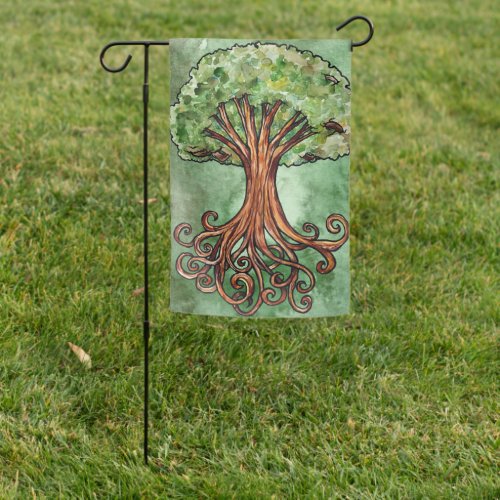 Yggdrasil Tree Norse Mythology Watercolor Garden Flag