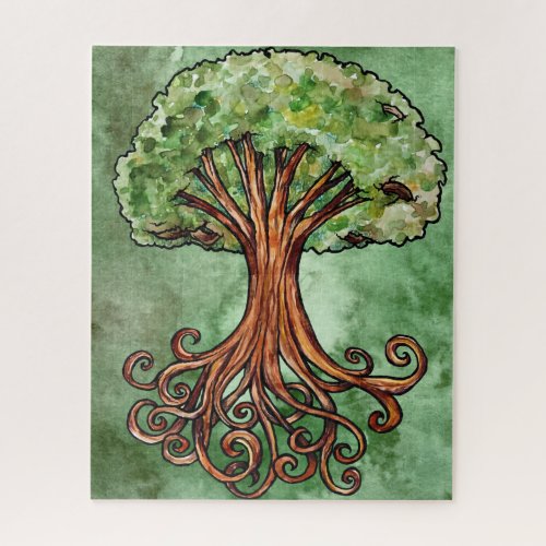 Yggdrasil Tree Norse Mythology Watercolor Jigsaw Puzzle