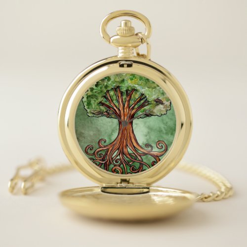 Yggdrasil Tree Norse Mythology Watercolor Pocket Watch