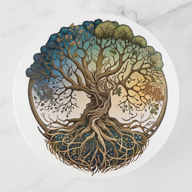 Yggdrasil Tree of Life Four Seasons Celtic Knot Trinket Tray (Front)