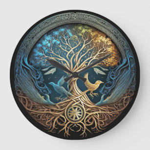 Yggdrasil Tree of Life Knotwork Square Canvas Wall Art – Blue Pagan