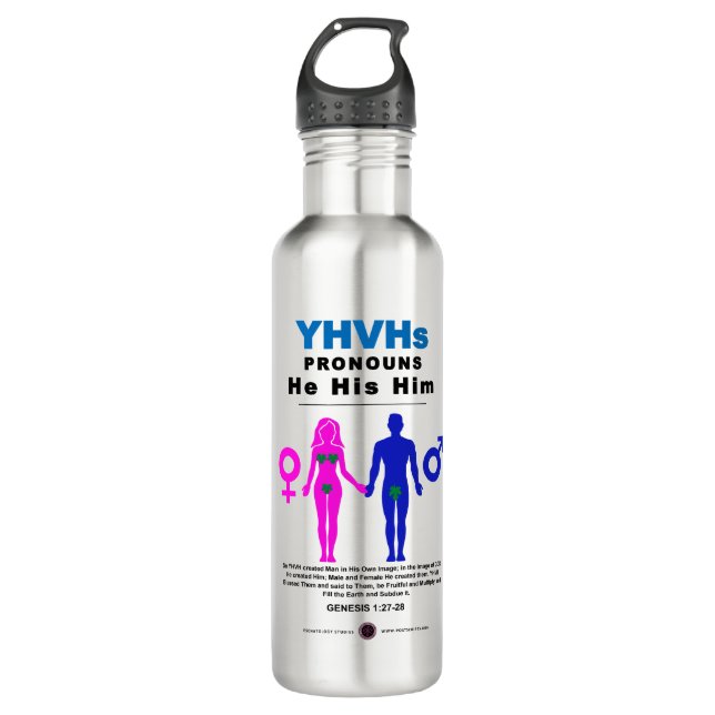 YHVH's Pronouns Stainless Steel Water Bottle (Front)
