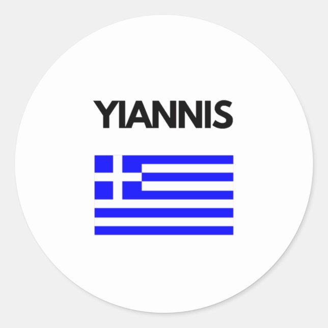 Yiannis Greek Name with Greek Flag Design Classic Round Sticker (Front)