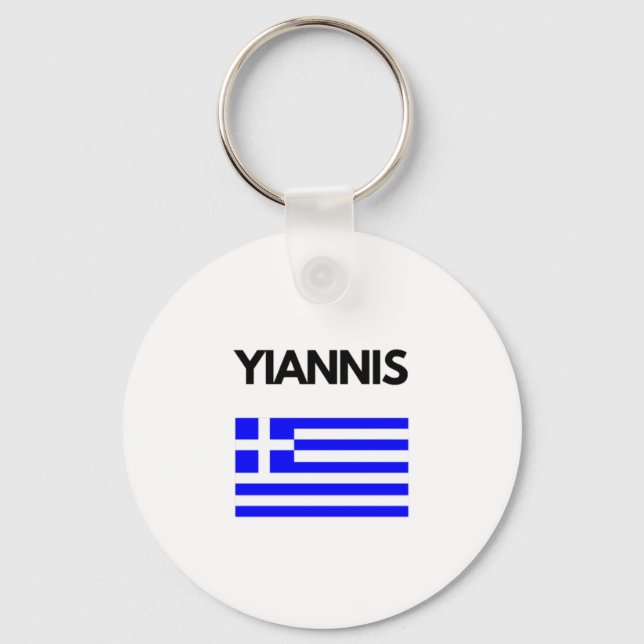 Yiannis Greek Name with Greek Flag Design Keychain (Front)