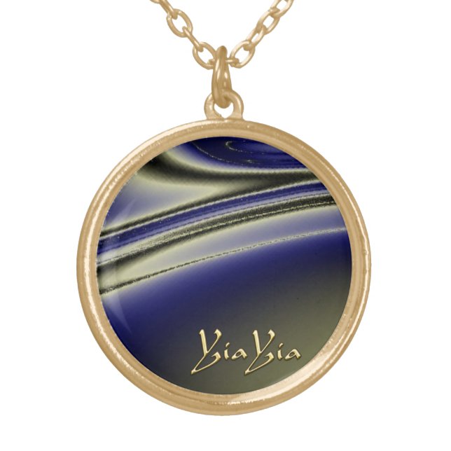YiaYia Abstract Black and Blue Design Necklace (Front)
