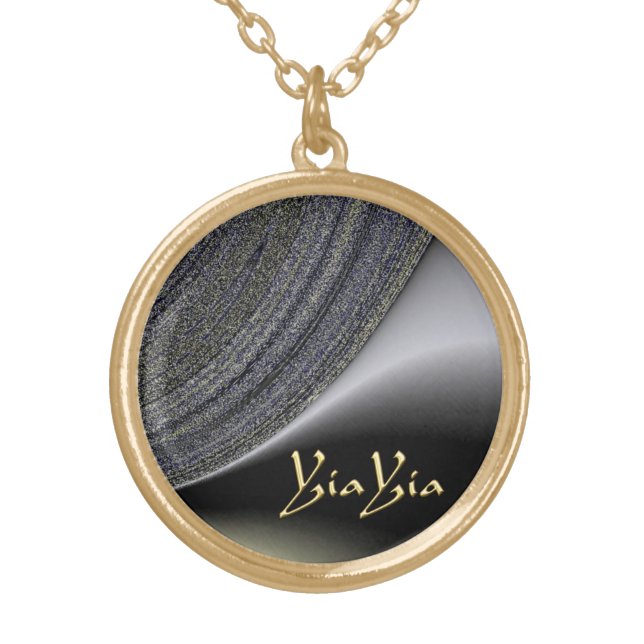YiaYia Abstract Black and Gold Design Necklace (Front)