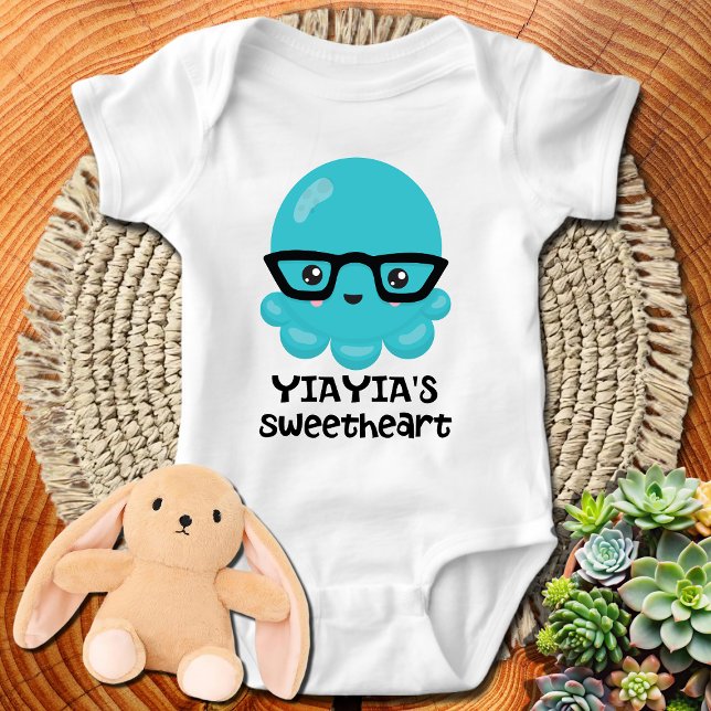 Yiayia's Sweetheart Blue Kawaii Octopus Baby Bodysuit (Creator Uploaded)