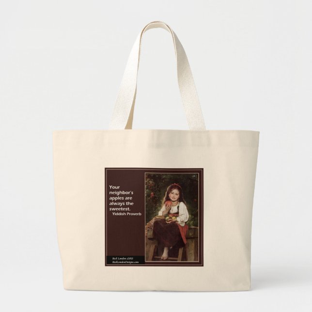 Yiddish Saying Regarding Apples & Graphic Large Tote Bag (Front)