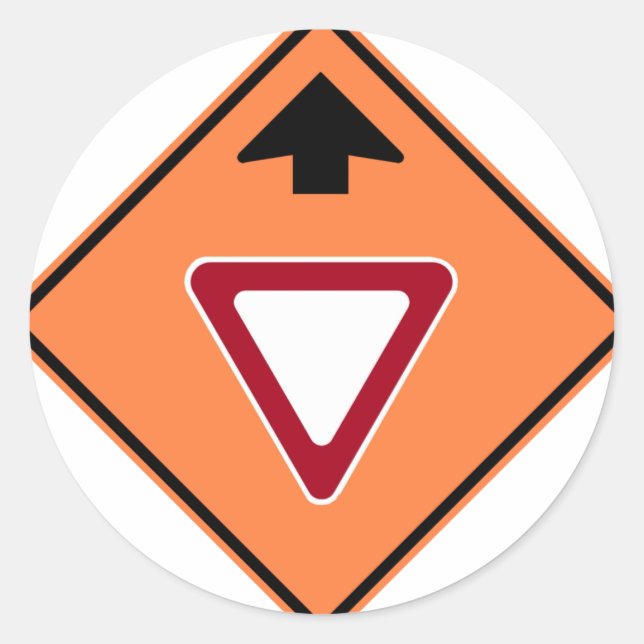 Yield Ahead Construction Zone Highway Sign Classic Round Sticker (Front)