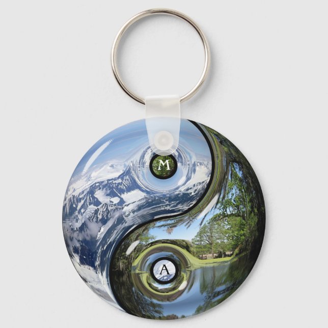 Yin And Yang As Planet Earth With Your Monogram Keychain (Front)