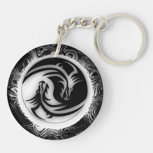 Yin and Yang Asian Dragons Keychain