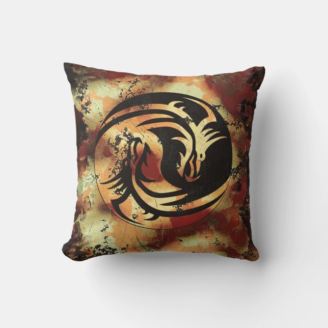 Yin and Yang Asian Dragons Throw Pillow (Front)