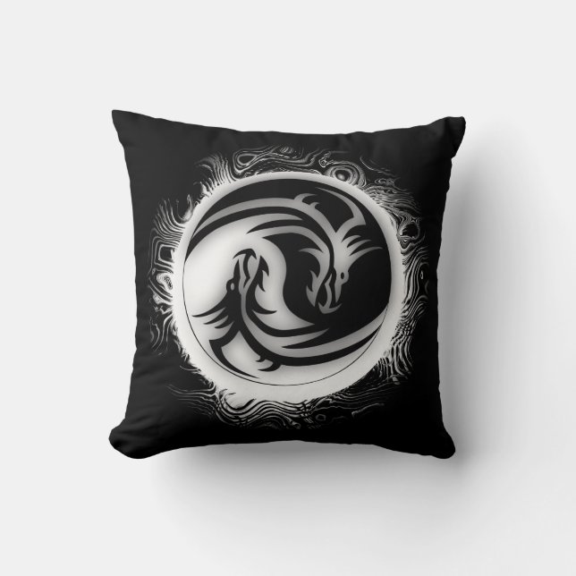Yin and Yang Asian Dragons Throw Pillow (Front)