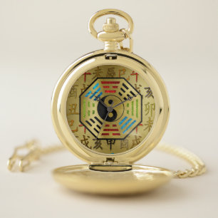 Yin and Yang Bagua Feng shui hieroglyphs Pocket Watch