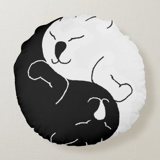 Yin and Yang Cats - Round Pillow (Back)