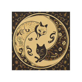 Yin and Yang Cats Wood Wall Art