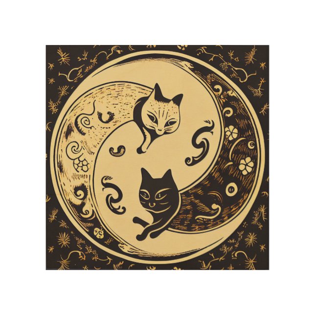 Yin and Yang Cats Wood Wall Art (Front)